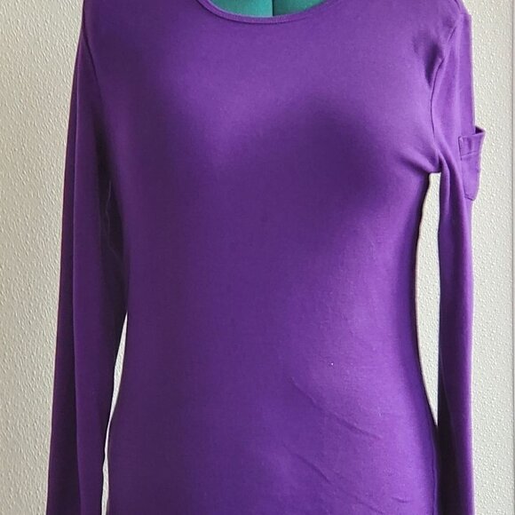 Lauren by Ralph Lauren~ Beautiful Deep Purple Casual Top w/ Sleeve Pocket Detail - Picture 1 of 6